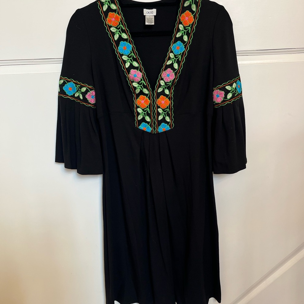 Black Dress with Floral Embroidery